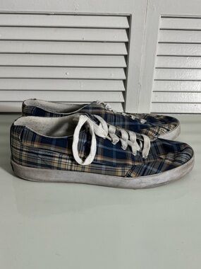 Polo by Ralph Lauren Blue and Tan Plaid Lace-Up Sneakers